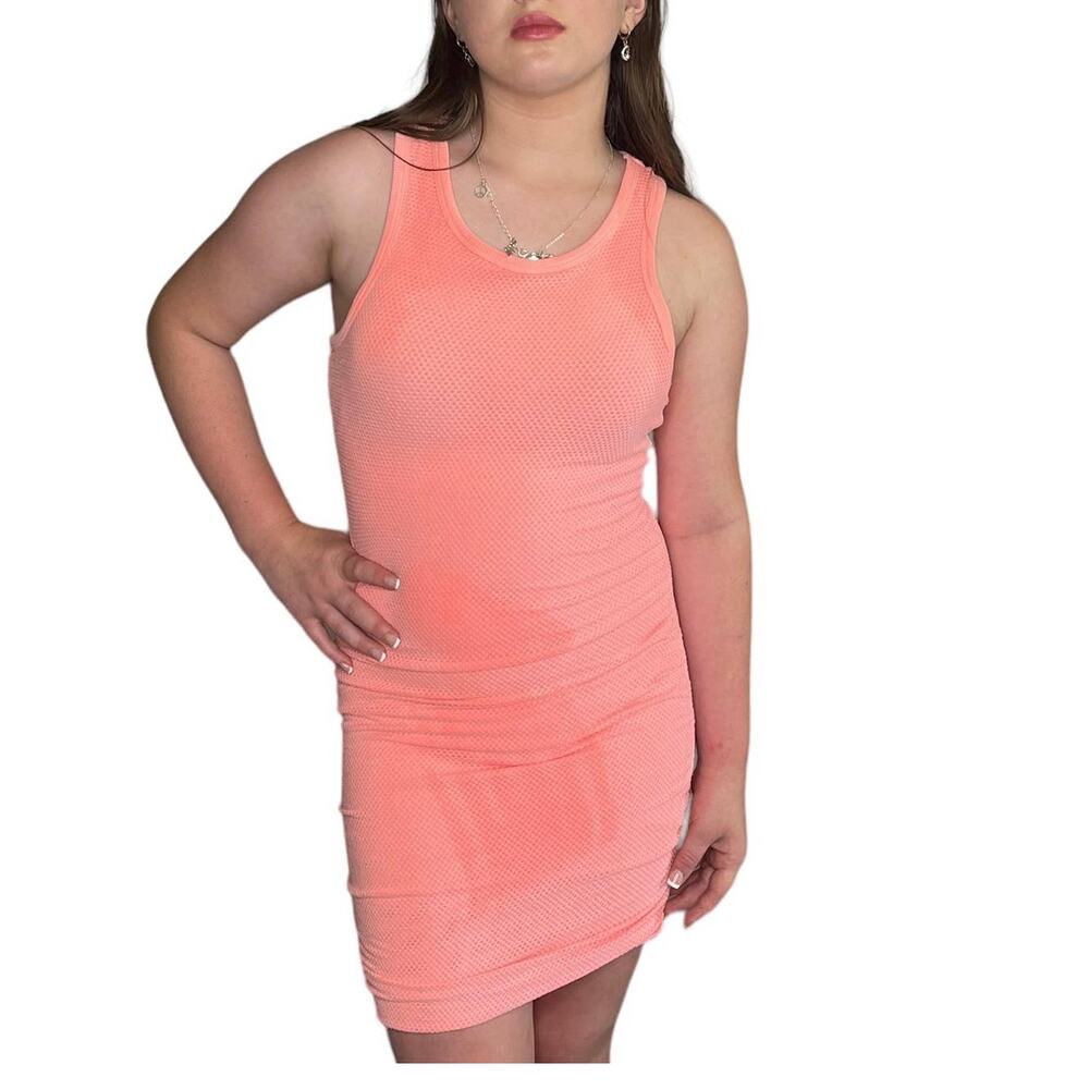 Solow DRESS XS Womens Salmon Pink Cotton Mesh Sleeveless Fitted Mob Wife
